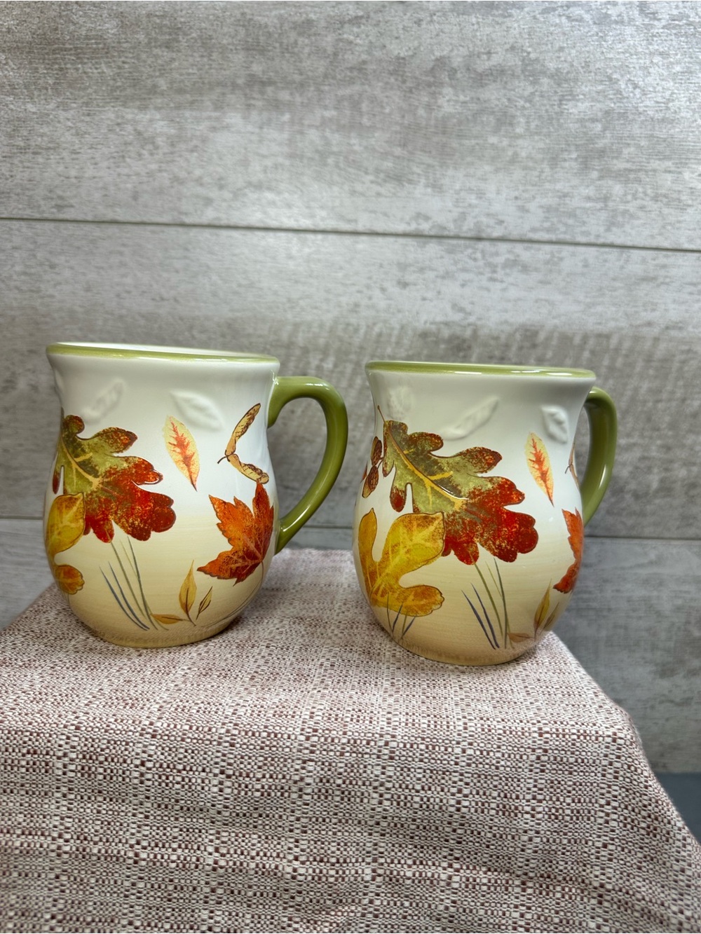 Longaberger Pottery Fall Foliage Mugs Set of 2 Autumn Coffee Cups